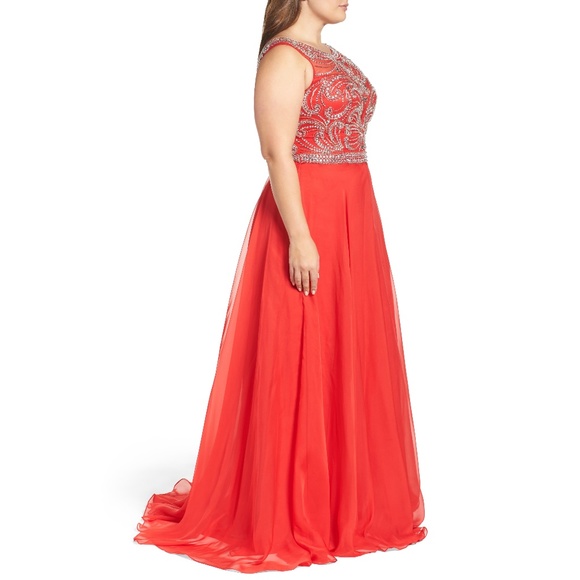 Mac Duggal 65489 Embellished Beaded Bodice Chiffon Gown